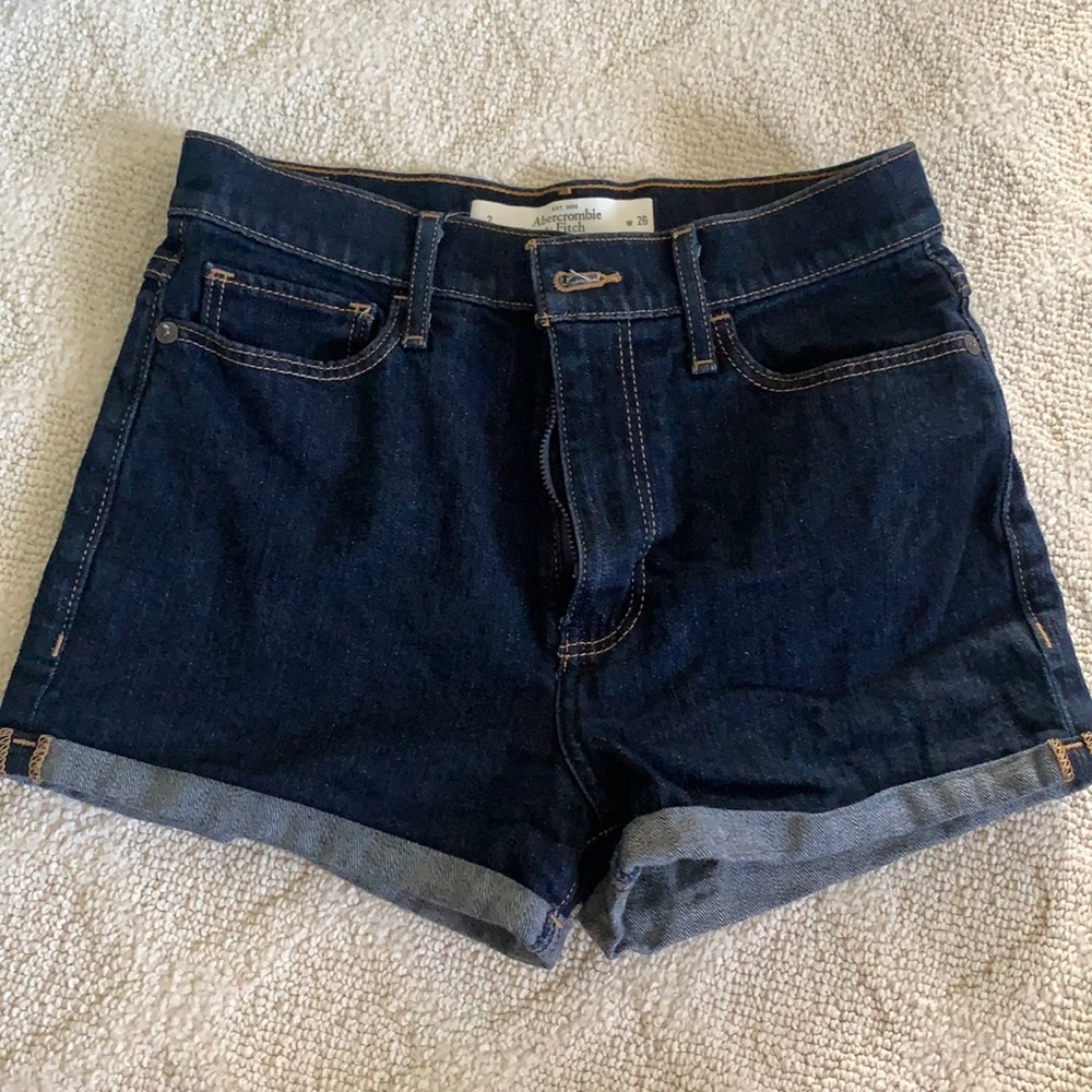 A&F dark wash high waisted denim shorts